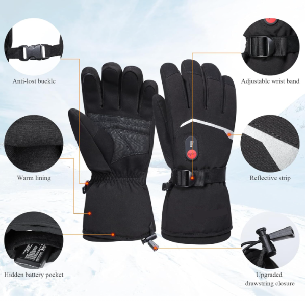 JHG30 Heated Glove Features - Reflective Strip and Adjustable Wrist Band with Anti-lost Buckle
