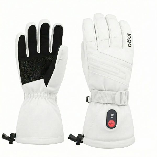 JHG33 Professional White Heated Ski Gloves - Front and Back Product View