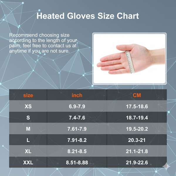 JHG33 Heated Gloves Size Chart - Global Fit Guide XS-2XL
