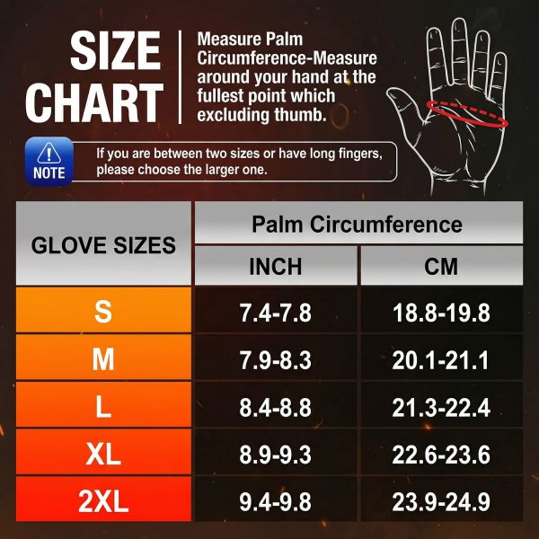 JHG39 Heated Gloves Size Chart - S to 2XL Measurement Guide for Global Partners
