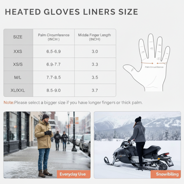 JHG40 Glove Liners Size Chart - XXS to XXL - Crystal Velvet and Modal Material