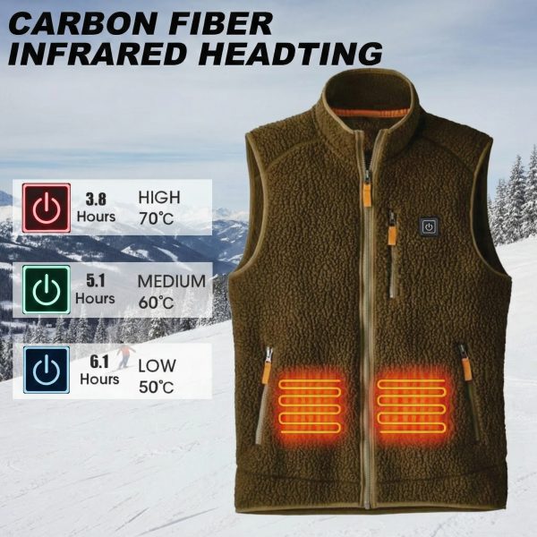 JHV01 Technical Specs - Fleece Heated Vest 3 Heat Levels 70C 60C 50C Infrared Tech