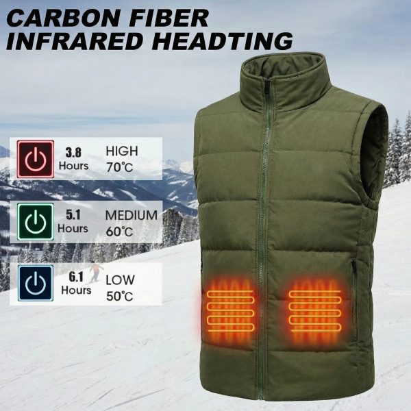 JHV04 Technical Specs - Stand Collar Heated Vest 3 Heat Levels 70C 60C 50C