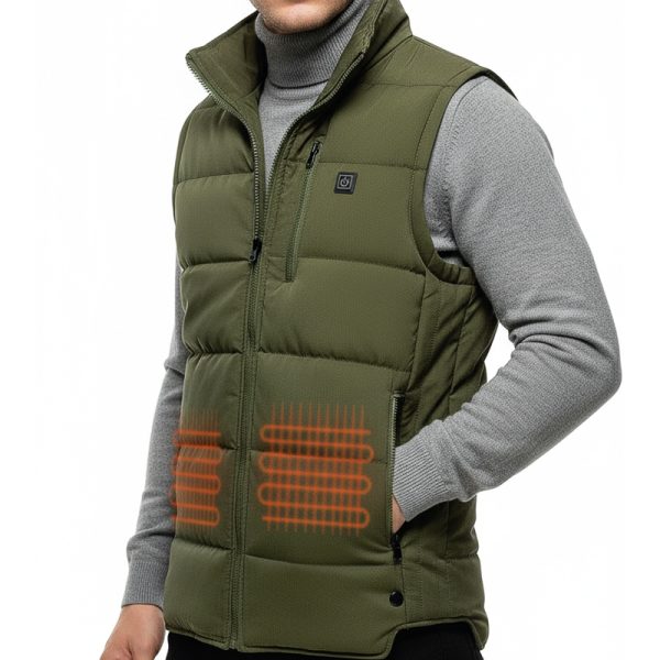 JHV04 Military Green Heated Vest Model View - Rugged Outdoor Style