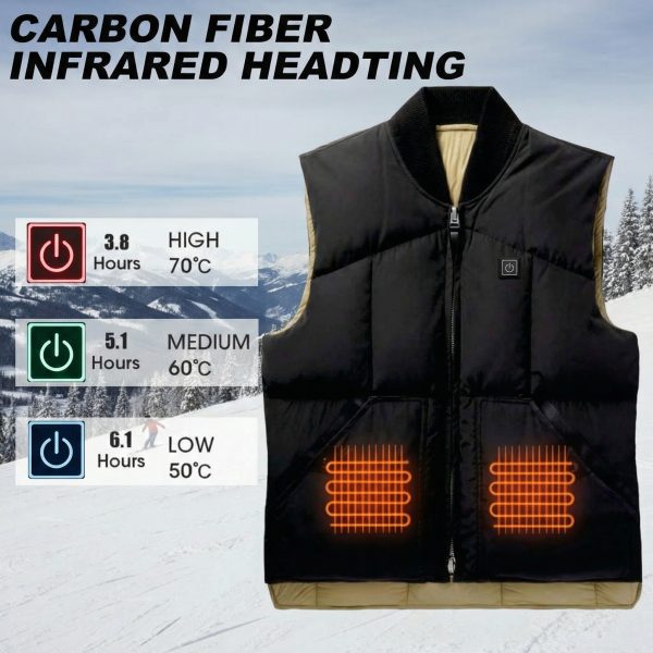 JHV05 Ribbed Collar Heated Vest Specs - 3 Heat Levels 70C 60C 50C - Carbon Fiber Infrared Tech