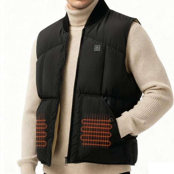 JHV05 Ribbed Collar Heated Vest Urban Style - Male Model Wearing Contrast Lining Winter Vest