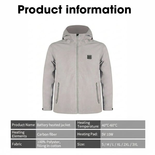 JHV14 Product Specifications Table - Carbon Fiber Heating and 5V 10W Pad Specs