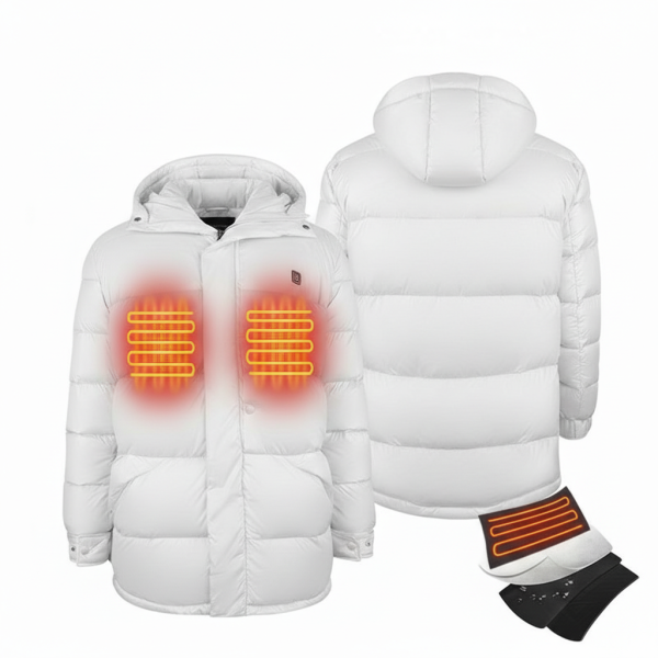 JHV15 Heated Puffer Jacket Front and Back View - Internal Layer Diagram - Wholesale