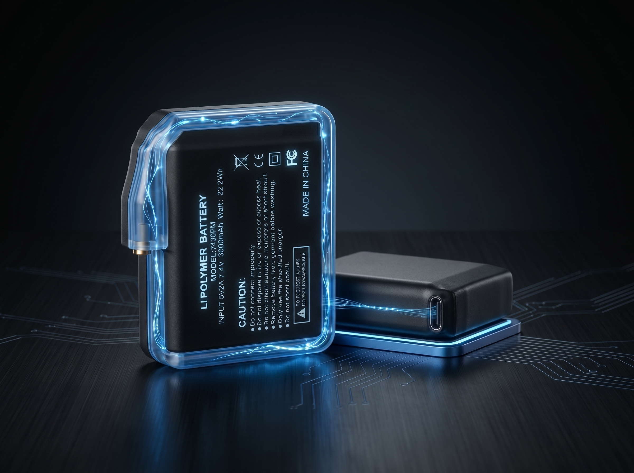 Smart lithium polymer battery, 5V input charge 7.4V output universal power for heated heating system