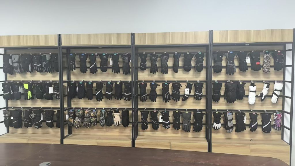 Product sample display rack for heated gloves and wearable heating system prototypes