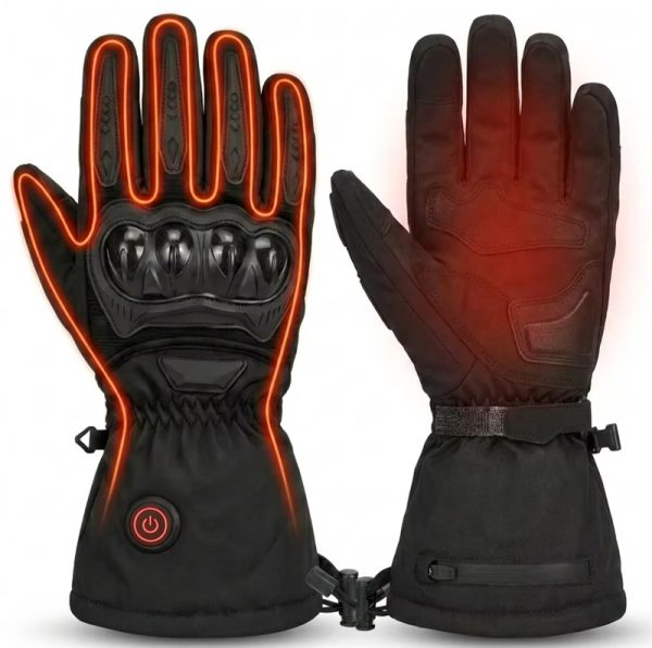 JHG45 heated motorcycle gloves front view with heating effect on white background