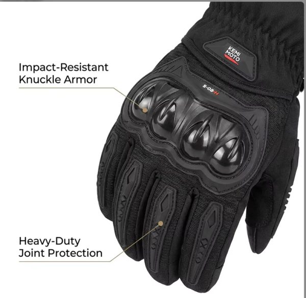 JHG45 heated motorcycle gloves knuckle hard shell protection and finger joint guard details