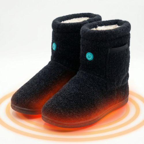 JONE JHB04 Black Indoor Heated Boot with Ultra-Soft Fleece Upper and Cream Fleece Lining, Front View