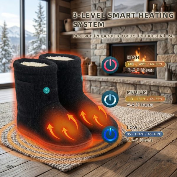 jone-jhb04-electric-heated-boots-indoor-home-use-lifestyle JONE JHB04 Battery-Powered Heated Boots Worn Indoors at Home During Winter — Home Comfort Heating Solution
