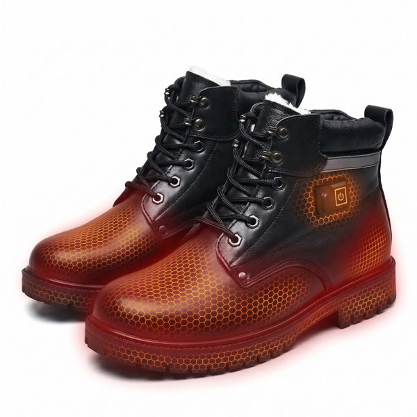 JHB06 heated work boots with orange honeycomb heating visualization showing full-foot heat distribution