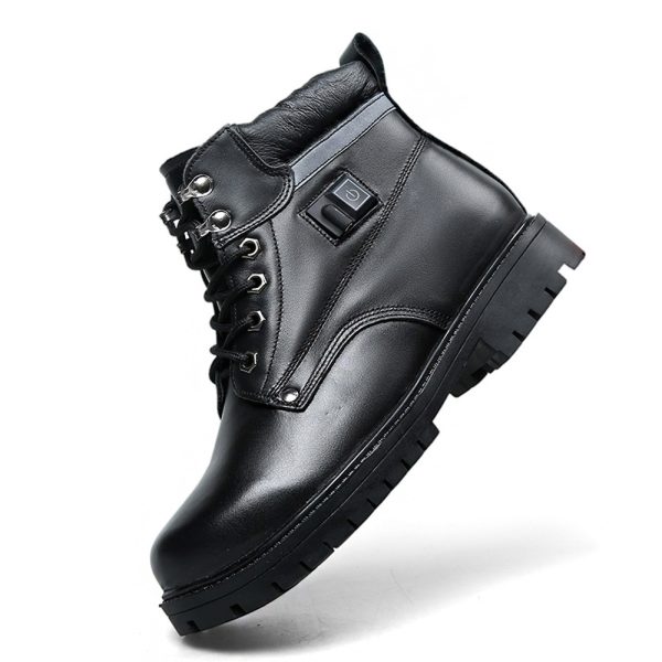 JHB06 heated boot front-quarter angle showing toe box lacing system and power button