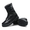 JHB07 heated tactical boots pair with one boot turned to display the anti-slip outsole