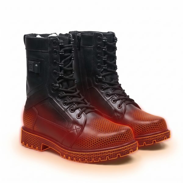 JHB07 heated tactical boots with orange honeycomb heating visualization across toe and outsole