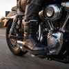 JHB07 heated tactical boots worn on a motorcycle ride in cold weather