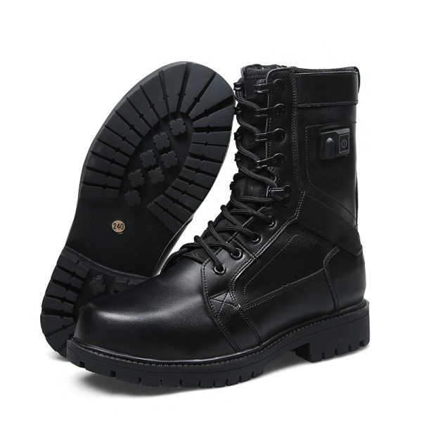 JHB07 heated tactical boot heel view showing anti-slip rubber sole with deep lug treads