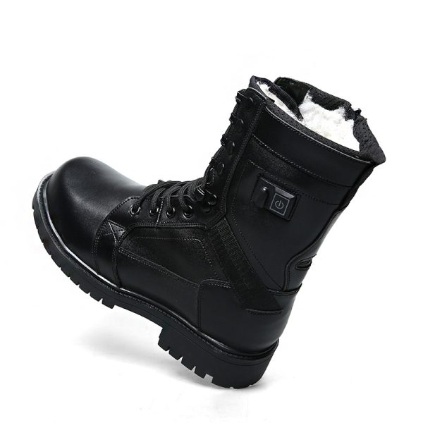 JHB07 heated tactical boot top view showing plush wool lining and side power button