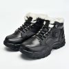 JHB09 Men's Heated Boots - Main Product Shot JHB09 men's heated boots in black leather with plush fur collar, lace-up closure, and side power button, pair view