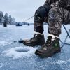 JHB09 Men's Heated Boots - Ice Fishing Scene Man ice fishing on a frozen lake wearing JHB09 heated boots