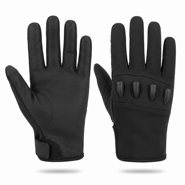 JLG05 LED Work Gloves - Main Product Shot JLG05 LED work gloves in black showing four knuckle-mounted LED pods, anti-slip silicone honeycomb palm and Velcro wrist strap, pair front and back view