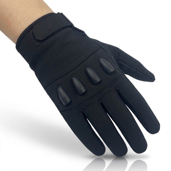 JLG05 LED Work Gloves - Worn View JLG05 LED work glove worn on hand showing four knuckle LED pods and Velcro wrist strap, three-quarter view