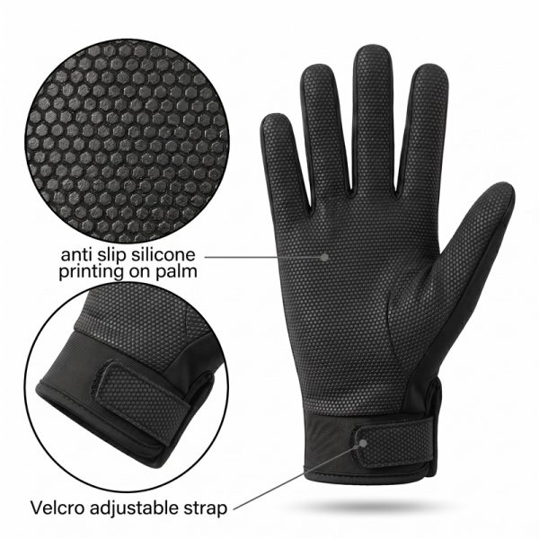 JLG05 LED Work Gloves - Palm and Strap Detail JLG05 LED glove palm detail showing anti-slip silicone honeycomb printing and Velcro adjustable strap