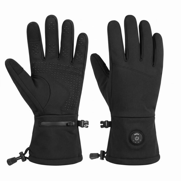 JHG43 dual-sided three-zone heated gloves front and back view with zippered battery pocket and power button