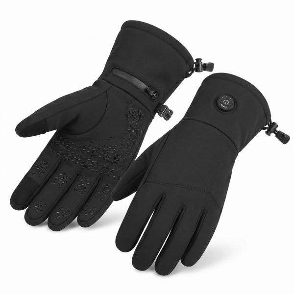 JHG43 dual-sided three-zone heated gloves pair showing anti-slip palm dots and touchscreen fingertips