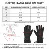 JHG43 heated gloves size chart with palm circumference and palm length measurements