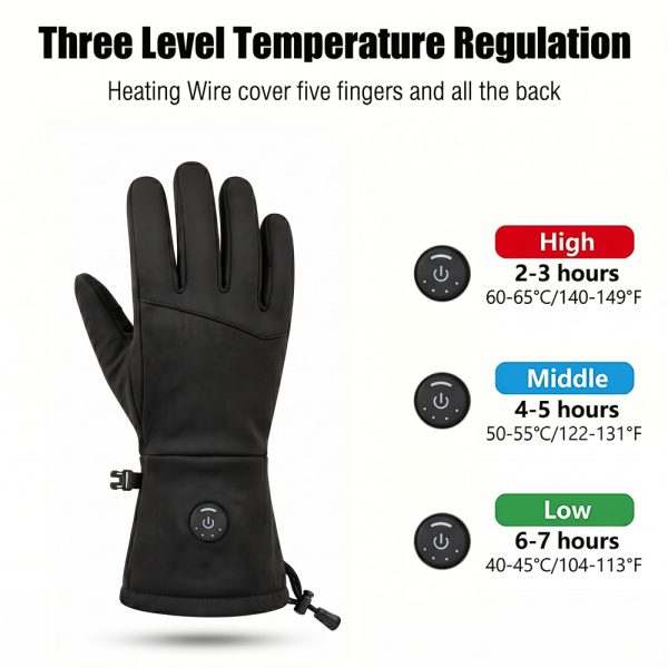 JHG43 heated gloves three temperature levels with heating time and temperature range for each setting