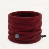 JHN02 Heated Neck Warmer – Wine Red Fleece Gaiter J ONE JHN02 heated neck warmer in wine red fleece, tube-style gaiter with power button and drawstring, front view