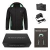 JHJ02 Heated Jacket - Package Contents JHJ02 heated jacket package contents with jacket, 7.4V 5000mAh battery, wall charger, color box, and manual