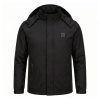 JHJ02B Heated Jacket - Front Product Shot JHJ02B men's heated jacket in black with hood and chest power button, front view