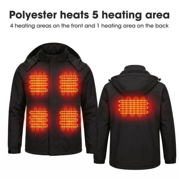 JHJ02B Heated Jacket - Five Heating Zones JHJ02B black heated jacket heating layout diagram showing four front zones and one upper back zone