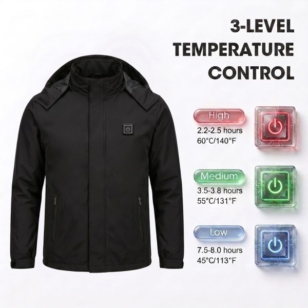JHJ02B Heated Jacket - 3-Level Temperature Control JHJ02B heated jacket temperature control chart with high, medium, and low levels and runtimes