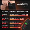 JHS07 Heated Socks - Battery Pocket and Temperature Levels JHS07 heated socks battery pocket and four-level temperature display chart