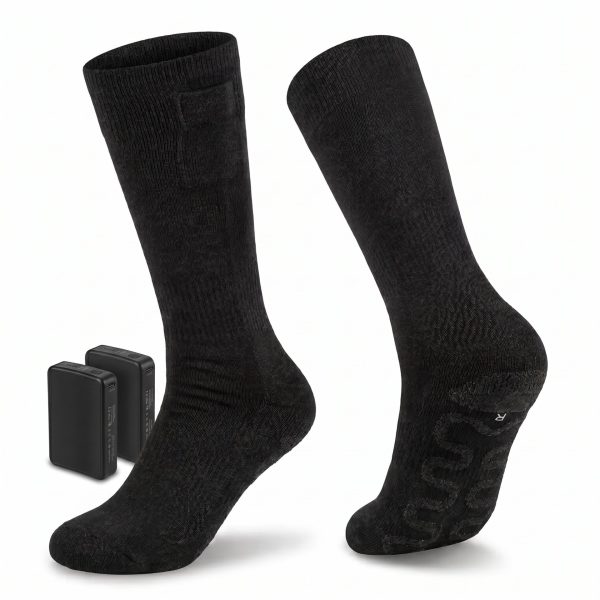 JHS07 Heated Socks - Package Contents with Batteries JHS07 heated socks package contents with two 7.4V 3000mAh rechargeable batteries