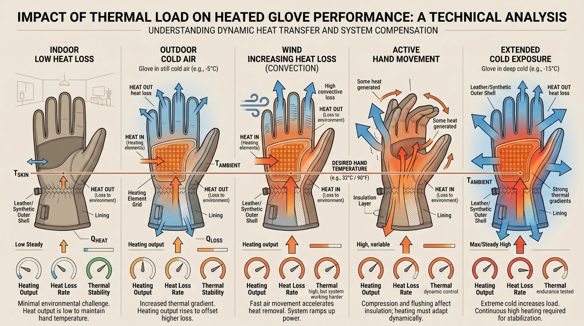 How Changing Thermal Load Affects Heated Glove Performance Changing thermal load affecting heated glove performance in different operating conditions