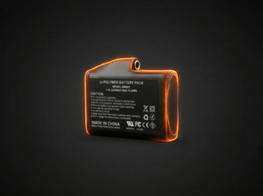 J ONE 7.4V 2200mAh lithium polymer battery pack, model SWB01, rated 16.28Wh, used in heated gloves and heated apparel